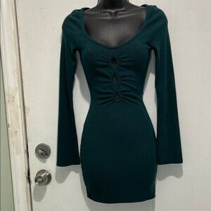Princess Polly Green Ruched Bell Sleeve Bodycon Dress